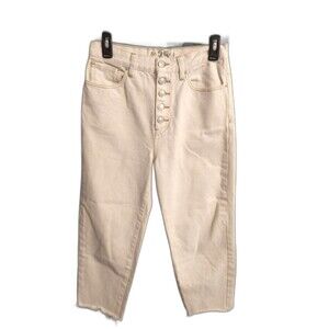 We the free distressed freyed cropped adjustable back Jeans White Sz 25 cream